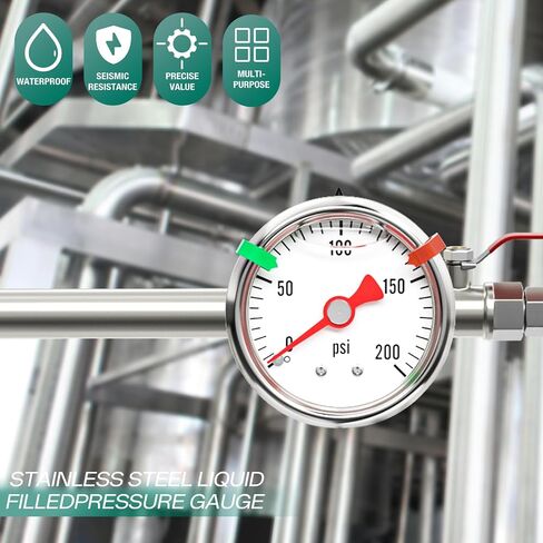 مقياس ضغط مملوء بالجلسرين من الفولاذ المقاوم للصدأ 0-15PSI مقاس 1.5 بوصة حجم القرص الأسود، حامل خلفي 1/8 بوصة NPT، للأنبوب، مضخة المياه، الغاز، السائل، اختبار الضغط (مع مؤشر علامة النطاق) in Kuwait
