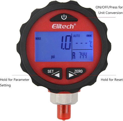 مجموعة قياس الضغط الرقمي للتبريد HVAC من Elitech -14.5-500 رطل لكل بوصة مربعة و-14.5-800 رطل لكل بوصة مربعة 1/8 بوصة NPT in Kuwait