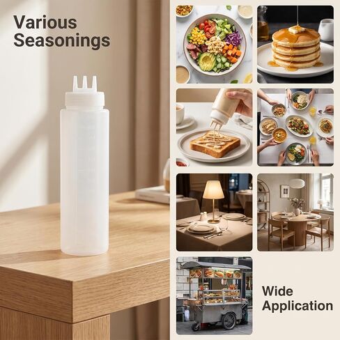 3 Hole Squeeze Bottles for Sauces, Leak-Proof Condiment Dispenser, Plastic Condiment Squeeze Bottles, Squeeze-Squirt Bottle, Clear Squeeze-Bottle, Restaurantware for Sauces, Cream (24.5x6.5cm) in Kuwait