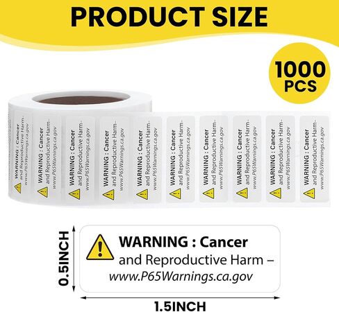 1000 Pcs California Prop 65 Warning Labels, 0.5 x 1.5 Inch Self Adhesive California Cancer and Reproductive Harm Sign Labels for Products and Consumer Alerts in Kuwait