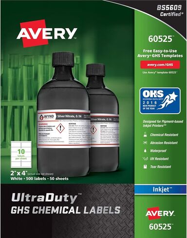 ملصقات للحاويات الكيميائية Avery 60525 مقاس 2 بوصة × 4 بوصة 50 قطعة 500/BX WE in Kuwait
