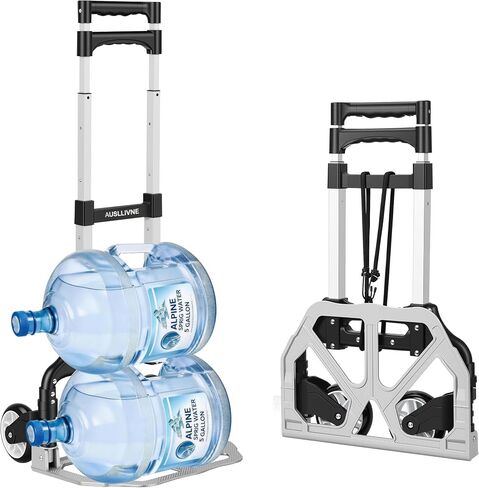 Foldable Hand Truck with 2 Wheels, Lightweight Folding Dolly Cart 176LB Capacity, Portable Hand Cart with Adjustable 2-Level Handle for Moving Boxes, Luggage, Office & Home Use in Kuwait