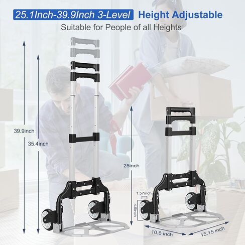 Foldable Hand Truck with 2 Wheels, Lightweight Folding Dolly Cart 176LB Capacity, Portable Hand Cart with Adjustable 2-Level Handle for Moving Boxes, Luggage, Office & Home Use in Kuwait