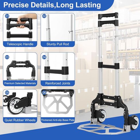 Foldable Hand Truck with 2 Wheels, Lightweight Folding Dolly Cart 176LB Capacity, Portable Hand Cart with Adjustable 2-Level Handle for Moving Boxes, Luggage, Office & Home Use in Kuwait