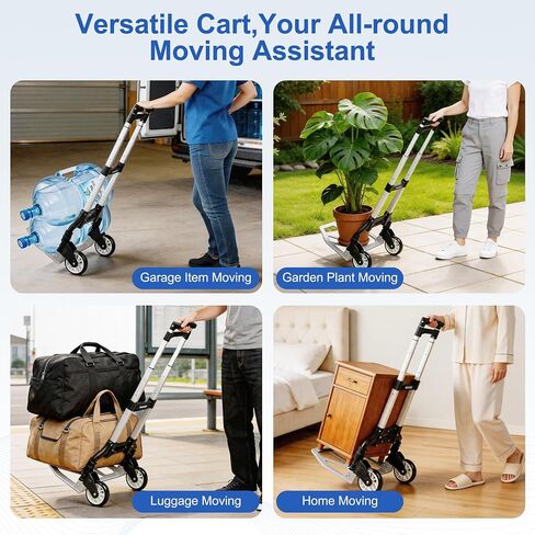 Foldable Hand Truck with 2 Wheels, Lightweight Folding Dolly Cart 176LB Capacity, Portable Hand Cart with Adjustable 2-Level Handle for Moving Boxes, Luggage, Office & Home Use in Kuwait