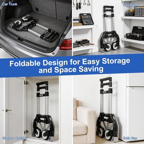Foldable Hand Truck with 2 Wheels, Lightweight Folding Dolly Cart 176LB Capacity, Portable Hand Cart with Adjustable 2-Level Handle for Moving Boxes, Luggage, Office & Home Use in Kuwait