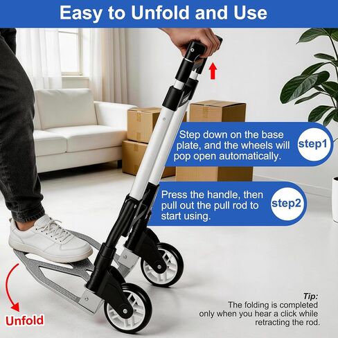 Foldable Hand Truck with 2 Wheels, Lightweight Folding Dolly Cart 176LB Capacity, Portable Hand Cart with Adjustable 2-Level Handle for Moving Boxes, Luggage, Office & Home Use in Kuwait