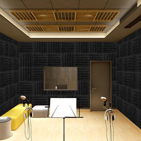 50 Pack Acoustic Foam Panels, 2 X 12 X 12 Inches Pyramid Designed Sound Proof Foam Panels for Walls, High Density and Fire Resistant Sound Panels, Studio Foam for Wall and Ceiling (Black, 50 Pack) in Kuwait