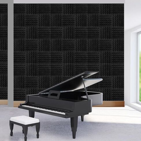 50 Pack Acoustic Foam Panels, 2 X 12 X 12 Inches Pyramid Designed Sound Proof Foam Panels for Walls, High Density and Fire Resistant Sound Panels, Studio Foam for Wall and Ceiling (Black, 50 Pack) in Kuwait