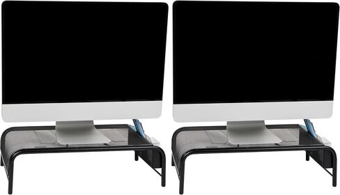 Mind Reader Monitor Stand ، Riser Preperated Captop Riser ، منظم سطح المكتب ، تخزين جانبي ، شبكة معدنية ، 20 "L x 11.5" W x 5.5 "H ، Black (Pack of 2) in Kuwait