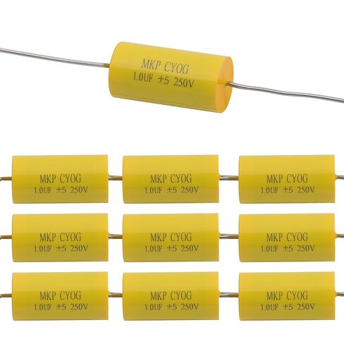 10Pcs 250V 3.3uF Frequency Divider Capacitor，Axial Audio Speaker Non-Polarity CBB20 Polypropylene Film MKP Capacitor for Audio Amplifier, Divider, Car.Yellow in Kuwait