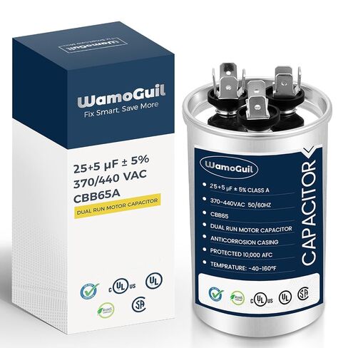 25/5 uF 25+5 MFD 370VAC or 440VAC Dual Run Start Round A/C Capacitor CBB65 CBB65B Air Conditioner Capacitors for AC Unit Fan Motor Start or Heat Pump or Condenser Straight Cool in Kuwait