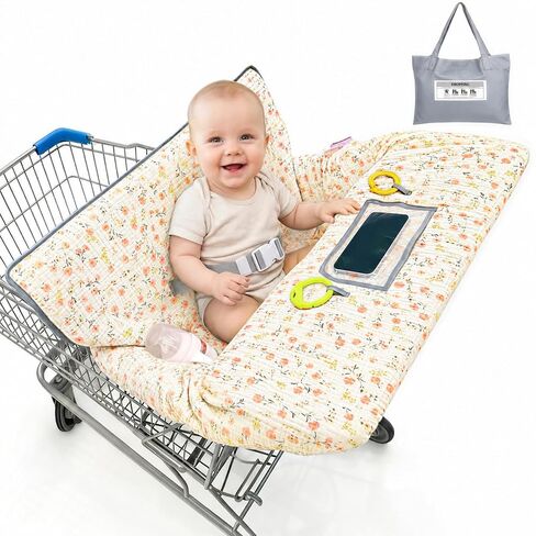 Muslin Shopping Cart Cover for Baby Soft & Breathable High Chair Covers for Restaurant Seat Grocery Cart Cover with Storage Pocket Machine Washable for Infant Toddler Boy Girl, Sage Green in Saudi Arabia