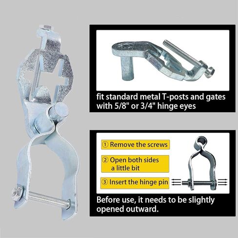 Garosa T Post Gate Hinge Kit شديدة التحمل T Post Hinge Pins مجموعة كاملة من 2 مع بناء فولاذي مجلفن لسلسلة ربط السور بوابة المزرعة حديقة الفناء الخلفي in Kuwait