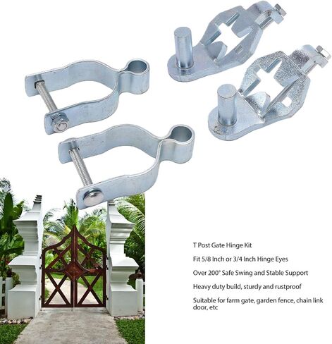 Garosa T Post Gate Hinge Kit شديدة التحمل T Post Hinge Pins مجموعة كاملة من 2 مع بناء فولاذي مجلفن لسلسلة ربط السور بوابة المزرعة حديقة الفناء الخلفي in Kuwait