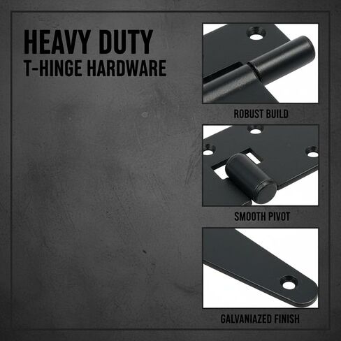 6 Pcs 4-Inch Heavy Duty T-Hinges, Galvanized Rustproof, for Shed Gate Barn Fence Doors, Smooth 0.27 in Pin, Countersunk Holes, 0.05 in Thick, 3.94 x 2.48 x 0.87 in, Outdoor Use in Kuwait
