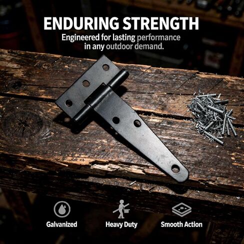 6 Pcs 4-Inch Heavy Duty T-Hinges, Galvanized Rustproof, for Shed Gate Barn Fence Doors, Smooth 0.27 in Pin, Countersunk Holes, 0.05 in Thick, 3.94 x 2.48 x 0.87 in, Outdoor Use in Kuwait