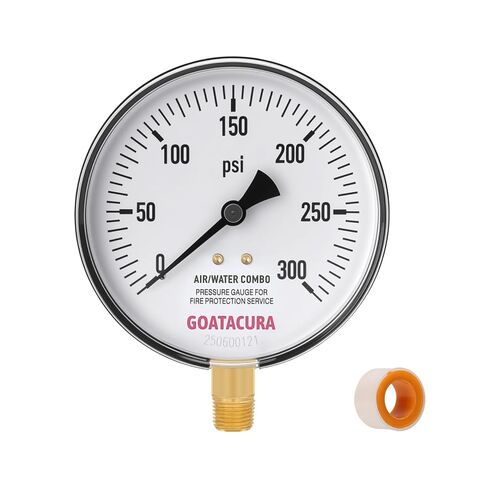 0 to 300psi Air/Water Pressure Gauge, 4" Dial Size, 1/4" NPT Lower Mount, 3-2-3% Accuracy, for Fire Protection Service in Kuwait