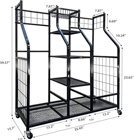 Golf Bag Storage Organizer Stand with Wheels- Heavy Duty Steel Rack Holds 2 Golf Bags with Central Storage Shelf for Golf Balls, Shoes & Accessories, Space Saving Garage Golf Club Equipment Holder in Saudi Arabia