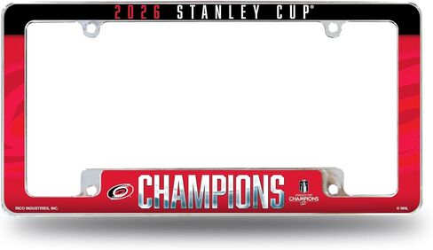 ريكو إندستريز NHL Hockey Carolina Hurricanes 2026 كأس ستانلي أبطال 12 بوصة × 6 بوصة كروم في جميع أنحاء إطار لوحة ترخيص السيارات للسيارة/الشاحنة/سيارات الدفع الرباعي in Kuwait