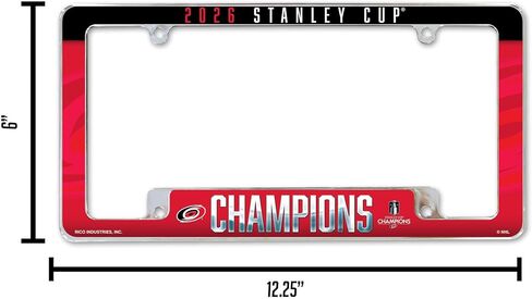 ريكو إندستريز NHL Hockey Carolina Hurricanes 2026 كأس ستانلي أبطال 12 بوصة × 6 بوصة كروم في جميع أنحاء إطار لوحة ترخيص السيارات للسيارة/الشاحنة/سيارات الدفع الرباعي in Kuwait