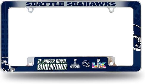 ريكو إندستريز NFL Football Seattle Seahawks 2 Time Super Bowl Champions 12 بوصة × 6 بوصة إطار لوحة ترخيص للسيارات من الكروم بالكامل للسيارة/الشاحنة/سيارات الدفع الرباعي in Kuwait