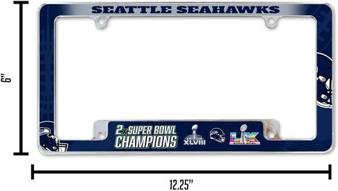 ريكو إندستريز NFL Football Seattle Seahawks 2 Time Super Bowl Champions 12 بوصة × 6 بوصة إطار لوحة ترخيص للسيارات من الكروم بالكامل للسيارة/الشاحنة/سيارات الدفع الرباعي in Kuwait