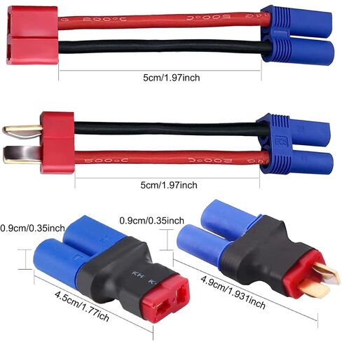 2 Pairs T Plug to EC5 Male Female Connector Adapter EC5 to T Plug Adapter 12 Gauge 5CM Wire, for RC Lipo Battery Charger RC Car Truck Drone in Kuwait