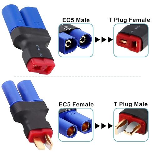2 Pairs T Plug to EC5 Male Female Connector Adapter EC5 to T Plug Adapter 12 Gauge 5CM Wire, for RC Lipo Battery Charger RC Car Truck Drone in Kuwait