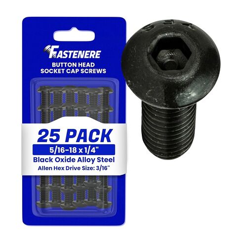 Fastenere Button Head Socket Cap Screws - 5/16-18 x 1/4" (25-Pcs) Alloy Steel, Fully Threaded, Fine Black Oxide Finish, Corrosion-Resistant, Machine Thread, Easy to Install w/Allen Hex Drive in Kuwait