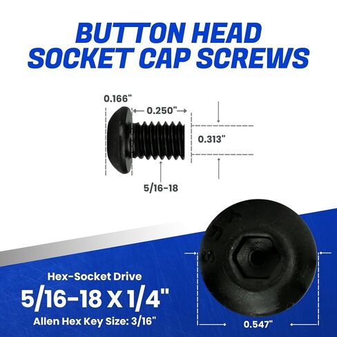 Fastenere Button Head Socket Cap Screws - 5/16-18 x 1/4" (25-Pcs) Alloy Steel, Fully Threaded, Fine Black Oxide Finish, Corrosion-Resistant, Machine Thread, Easy to Install w/Allen Hex Drive in Kuwait
