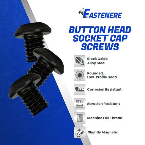 Fastenere Button Head Socket Cap Screws - 5/16-18 x 1/4" (25-Pcs) Alloy Steel, Fully Threaded, Fine Black Oxide Finish, Corrosion-Resistant, Machine Thread, Easy to Install w/Allen Hex Drive in Kuwait