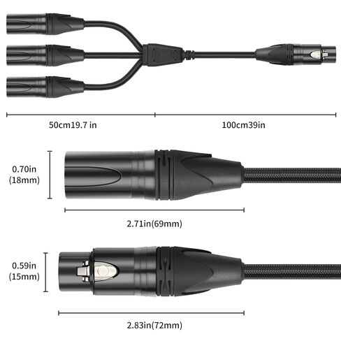 XLR 1 أنثى إلى 3 ذكر صوت 3 اتجاهات كابل مقسم التوازن XLR Y كابل مقسم لمكبر الصوت 2FT (60 سم) in Kuwait