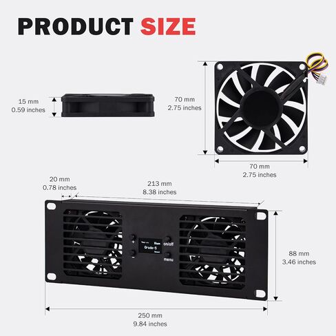 وحدة مروحة تثبيت على حامل GeeekPi مقاس 10 بوصة 2U مع مروحتين لرف الخادم الصغير DeskPi RackMate T1/T0/T2/T0 Plus/T1 Plus/TL1/10 بوصة in Kuwait