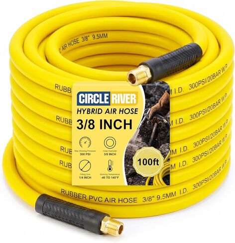 50 FT Hybrid Air Hose 3/8" I.D. Air Compressor Hose with 1/4" Industrial NPT Fittings, 300 PSI Kink Resistant Lightweight Rubber PVC Hose, All-Weather Flexible Pneumatic Hose（blue） in Kuwait