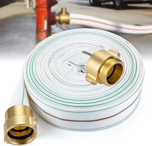 1-1/2" ID Fire Hose, 50Ft Single Jacket TPU Lay Flat Hoses with Brass NST/NH Couplings, 250 PSI Working / 750 PSI Burst, All-Weather Firefighter Hose for Fire Cabinets in Kuwait