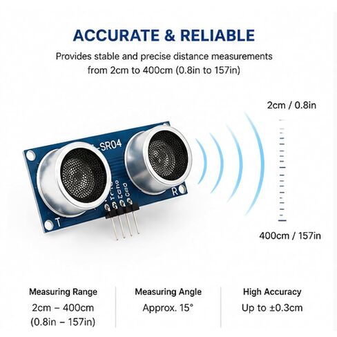 2-Pack HC-SR04P Ultrasonic Distance Sensor Module with 3V to 5.5V Wide Voltage, 2cm–450cm Range, 4-Pin Interface Compatible with Arduino and Raspberry Pi in Kuwait