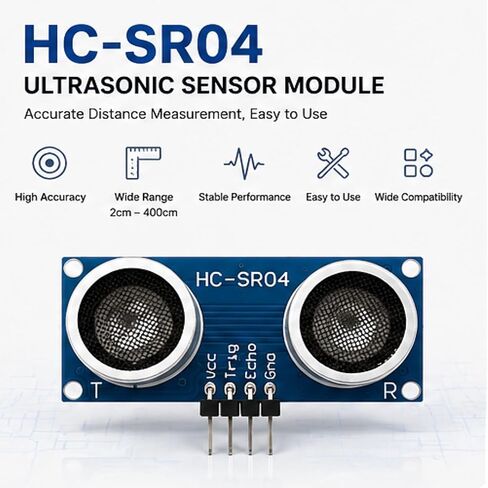 2-Pack HC-SR04P Ultrasonic Distance Sensor Module with 3V to 5.5V Wide Voltage, 2cm–450cm Range, 4-Pin Interface Compatible with Arduino and Raspberry Pi in Kuwait