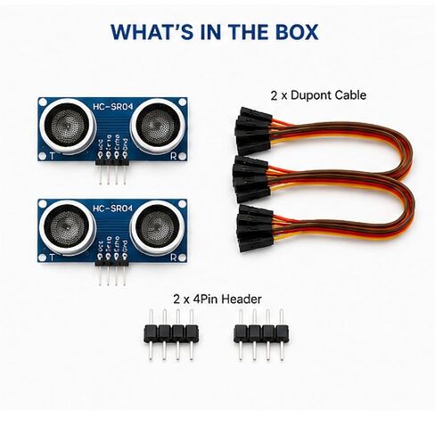 2-Pack HC-SR04P Ultrasonic Distance Sensor Module with 3V to 5.5V Wide Voltage, 2cm–450cm Range, 4-Pin Interface Compatible with Arduino and Raspberry Pi in Kuwait
