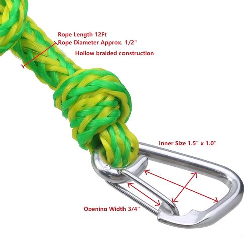 12 Ft Hollow Braided Polypropylene Line Rope with D Ring Lock for Dock Marine Yacht Boat Kayak RV Anchor Multifunctional Nylon Heaving Line Clothesline Green in Kuwait