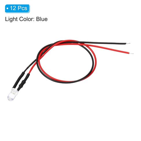 Generic 5 مم LED ضوء ثنائي، 12 قطعة 3 فولت تيار مستمر سلكي مسبقًا مصابيح LED صغيرة لمبة باعثة للضوء لإضاءة مؤشر RC DIY، الضوء الأزرق in Kuwait