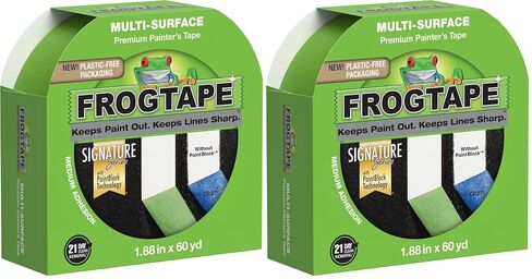 شريط طلاء FrogTape متعدد الأسطح مع قالب طلاء، بعرض 2 بوصة (1.88 بوصة × 60 ياردة)، التصاق متوسط ​​سريع الالتصاق، شريط رسام أخضر ممتاز يزيل التنظيف، لفة واحدة (عبوة من 2) in Kuwait