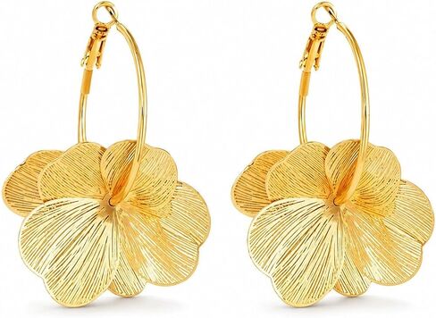 Gold Flower Earrings for Women Boho Floral Hoop Dangle Petal Earring Prom Wedding Jewelry Gifts in Saudi Arabia