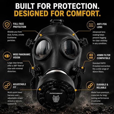 Full Face Respirator Mask (2) Pack Masks – (2) 40mm Premium Filters Face Mask with Wide Anti-Fog Lens, Adjustable 5-Point Head Harness, Premium Rubber Seal, Reusable Protective Mask in Kuwait