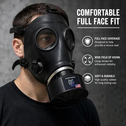 Full Face Respirator Mask (2) Pack Masks – (2) 40mm Premium Filters Face Mask with Wide Anti-Fog Lens, Adjustable 5-Point Head Harness, Premium Rubber Seal, Reusable Protective Mask in Kuwait