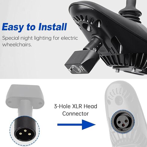 مصباح LED للكرسي الكهربائي من Generic، مصباح كرسي كهربائي مثبت عالميًا مع 3 دبابيس XLR ومنفذ شحن USB بزاوية قابلة للتعديل للقيادة الليلية لـ JIUYUAN LONGWAY in Kuwait