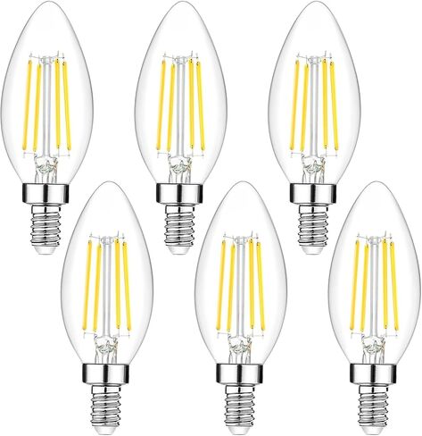 12 حزمة من مصابيح الشمعدانات LED E12 القابلة للتعتيم بقدرة 40 وات مكافئة، 2700 ك أبيض دافئ، 450 لومن، 4 وات B11 مصابيح إضاءة ثريا عتيقة، مصباح شمعة زجاجي شفاف LED لمروحة السقف ديكور المنزل 1 in Kuwait