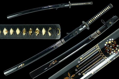 MAKOTO Handmade Sharp Katana Samurai Sword 40" Full Size Black High Carbon Steel Full Tang Blade - Star Scabbard in Kuwait