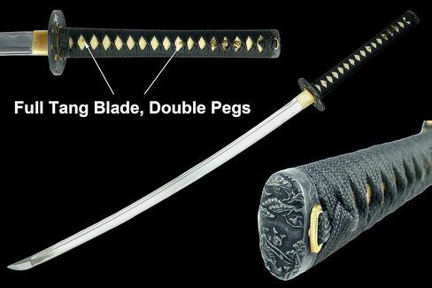 MAKOTO Handmade Sharp Katana Samurai Sword 40" Full Size Black High Carbon Steel Full Tang Blade - Star Scabbard in Kuwait