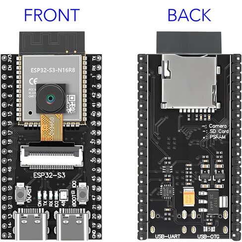 ESP32-S3 WROOM N16R8 CAM Development Board with OV3660 Camera, WiFi Bluetooth 5, Dual Type-C, 16MB Flash 8MB PSRAM, Presoldered in Kuwait